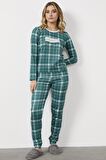 Ekose Desen Termal Pijama Takım - Yeşil