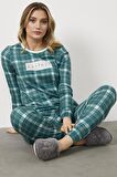Ekose Desen Termal Pijama Takım - Yeşil