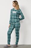 Ekose Desen Termal Pijama Takım - Yeşil