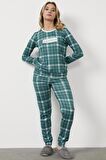 Ekose Desen Termal Pijama Takım - Yeşil