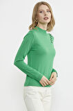 Omuz Aksesuarlı Triko Kazak - Yeşil
