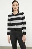Çizgili Kısa Triko Hırka - Siyah