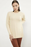 Saç Örgü Detaylı Tunik Triko Kazak - Kemik