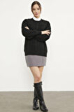 Saç Örgü Sıfır Yaka Triko Kazak - Siyah