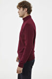 Dik Yaka Fermuarlı Triko Kazak - Bordo