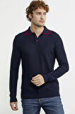Polo Yaka Düğmeli Triko Kazak - Lacivert