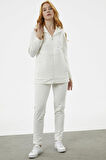 Kapüşonlu Kapitone Detaylı Eşofman Takım - Ekru