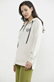 Yarım Fermuarlı Kapüşonlu Sweatshirt - Bej