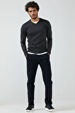Erkek V Yaka Basic Triko Kazak - Antrasit