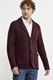 Yünlü Üç Düğme Triko Ceket - Bordo