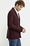 Yünlü Üç Düğme Triko Ceket - Bordo