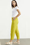 Paça Büzgü Detaylı Krep Pantolon - Fıstık Yeşili