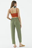 Paça Büzgü Detaylı Krep Pantolon - Yeşil