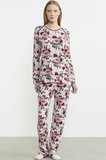 Çiçek Desenli Yumuşak Dokulu Pijama Takım - Kırmızı