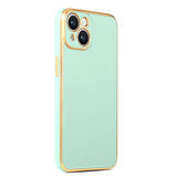 iPhone 14 ile uyumlu Kılıf Gold Kenar Pastel Renkli Halcyon Z-Bark Kapak Açık Yeşil