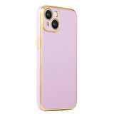 iPhone 14 ile uyumlu Kılıf Gold Kenar Pastel Renkli Halcyon Z-Bark Kapak Lila