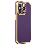 iPhone 14 Pro ile uyumlu Kılıf Gold Kenar Pastel Renkli Halcyon Z-Bark Kapak Derin Mor