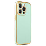 iPhone 14 Pro ile uyumlu Kılıf Gold Kenar Pastel Renkli Halcyon Z-Bark Kapak Açık Yeşil
