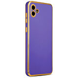 Galaxy A04 ile uyumlu Kılıf Gold Kenar Pastel Renkli Halcyon Z-Bark Kapak Derin Mor