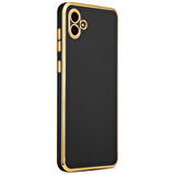 Galaxy A04 ile uyumlu Kılıf Gold Kenar Pastel Renkli Halcyon Z-Bark Kapak Siyah