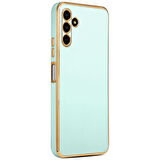 Galaxy A04S ile uyumlu Kılıf Gold Kenar Pastel Renkli Halcyon Z-Bark Kapak Mavi Açık