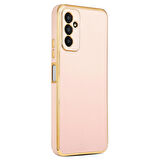 Galaxy M23 ile uyumlu Kılıf Gold Kenar Pastel Renkli Halcyon Z-Bark Kapak Rosegold