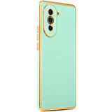 Huawei Nova 10 ile uyumlu Kılıf Gold Kenar Pastel Renkli Halcyon Z-Bark Kapak Açık Yeşil