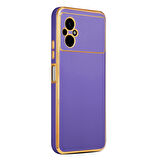 Xiaomi Poco M5 ile uyumlu Kılıf Gold Kenar Pastel Renkli Halcyon Z-Bark Kapak Derin Mor