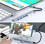 Coverzone Type-C USB 3.0 7 Portlu Hub Otg Çoğaltıcı Pc Telefon Bilgisayar Uyumlu Veri Aktarımı Mouse Klavye Bağlantısı ADS303C