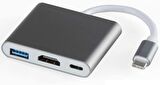 Coverzone Type-c 3in1 Hdmi 4K Usb 3.0 Görüntü Veri Aktarımı Sağlar Usb Adaptör Notebook ve Macbook ile Uyumlu TC-23