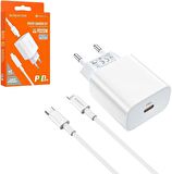Borofone BA38A Lightning - Type-C 20 Watt Hızlı Şarj Aleti Beyaz