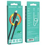 Borofone Data ve Şarj Kablo Silikon PD 20W Type-C To Lightning 1 Metre Uzunluk Output 3A Seyahat Ev Ofis Kullanımına Uygun BX42 (Siyah)