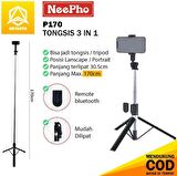 Coverzone Tripod Ve Selfie Çubuğu P170 Bluetooth Uzaktan Kumandalı Cep Telefonu Yüksekliği Ayarlanabilir Masaüstü Portatif Taşınabilir İç ve Dış Mekan Evde Tatilde Kampda Kullanıma Uygun Tripod