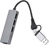 Coverzone USB 3.0 to Ethernet RJ45 Lan Hub 1000Mbps 3 Adet USB 3.0 Çıkışlı Ethernet Adaptörü type-c RJ45 LAN Kablosu USB 3.0 Hub Ağ Kartı PC Macbook Samsung