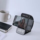 Coverzone Bluetooth Speaker Stand ve Kablosuz Şarj Aynı Anda 2 Telefon Şarj 3in1 TF Kart Desteği ve Aux Girişi Taşınabilir Hoparlör Led Göstergeli Ekran Masaüstü Saat Type-C Girişli 15cm x 8 cm WD-200