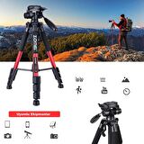 Zomei Q111 Kamera Cep Telefonu Alüminyum Alaşım Seyahat Tripodu Hafif Kamera Üç Ayaklı 3 Yönlü Döner Başlık Hızlı Değiştirme Plakası Cep Telefonu Tutucu ve Çanta 47 – 140 cm Kırmızı Renk