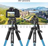 Zomei Q111 Kamera Cep Telefonu Alüminyum Alaşım Seyahat Tripodu Hafif Kamera Üç Ayaklı 3 Yönlü Döner Başlık Hızlı Değiştirme Plakası Cep Telefonu Tutucu ve Çanta 47 – 140 cm Mavi Renk