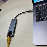 Coverzone Type-c Hub Ethernet Hdmi Usb 100/1000 Mbps (1 gigabit) Aktarım Hızı USB C HUB 5 in 1 USB Çoğaltıcı Hub C RJ45+ 4K HDMI uyumlu + 2 USB + 87W PD Adaptörü Macbook iPhone 15 Uyumlu SW51