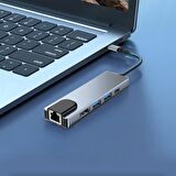 Coverzone Type-c Hub Ethernet Hdmi Usb 100/1000 Mbps (1 gigabit) Aktarım Hızı USB C HUB 5 in 1 USB Çoğaltıcı Hub C RJ45+ 4K HDMI uyumlu + 2 USB + 87W PD Adaptörü Macbook iPhone 15 Uyumlu SW51