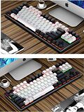 Leaven K550 Kablolu Led RGB 87 Tuşlu Mekanik Oyuncu Işıklı Klavye Ergonomik Tasarım Rahat 150cm Kablo Bilgisayar PC için Siyah-Beyaz Klavye Mavi Switch