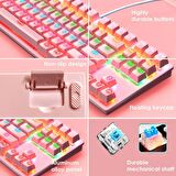 Leaven K550 Kablolu Led RGB 87 Tuşlu Mekanik Oyuncu Işıklı Klavye Ergonomik Tasarım Rahat 150cm Kablo Bilgisayar PC için Pembe Klavye Mavi Switch