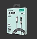 Coverzone iPhone ile Uyumlu PD20W Hasır Kablo Type-C To Lightning Digital Led Ekranlı Data Kablo 1.2 Metre LS20CL