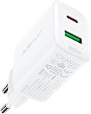 Acefast Duvar Şarj Cihazı Hızlı Şarj Type-C ve USB-A Seyahat Şarj Cihazı PD20W Şarj Kafa (1xUSB-C+1xUSB-A) EU Beyaz Renk A25