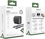 ACEFAST Duvar Şarj Cihazı Akıllı Şarj Cihazı Type-C to Type-C Şarj Kablo USB-C - 60W + USB-A - 5W + Medya Bağlantı Noktası 4K / 60Hz GaN PD65W EU A17 Siyah Renk
