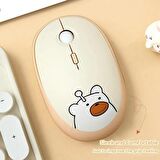 Coverzone Geezer Kablosuz Klavye ve Fare Set USB Bağlantı Wireless 2.4G Sevimli Ayıcık Hello Bear Dekoratif Desen Açık Kahverengi