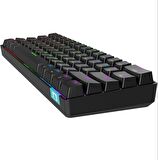 Ajazz Oyuncu Klavye STK61 Pudding Keycap Kablolu & Bluetooth Çift Mod Mekanik Gaming Keyboard (STK61 - Siyah - Kırmızı Switch)