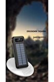 Solar 10.000 Mah Güneş Enerjili Led Işıklı Powerbank Şarj Aleti 2 Usb Çıkışlı Micro Type-c Lightning