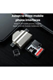 Usb Otg Kart Okuyucu Micro USB Type-C ve Lightning Uçlu Telefon PC ve Notebook Uyumlu Mikro SD ZR591