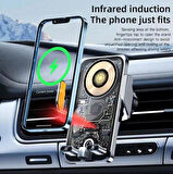 Coverzone iPhone 15 Uyumlu Kablosuz Araç İçi Cep Telefonu Şarj 2in1 Telefon Tutucu ve Şarj Araç 4.7-6.9 inç Uyumlu Havalandırma ve Izgarasına Montaj Transparan Tasarım (C1)