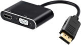 Coverzone Çoklayıcı Adaptör 2 in 1 DP To VGA HDMI Kasa Bilgisayar Uyumlu Çevirici Adaptör Çok Portlu Çoklayıcı 2in1 Displayport to VGA HDMI ZR723